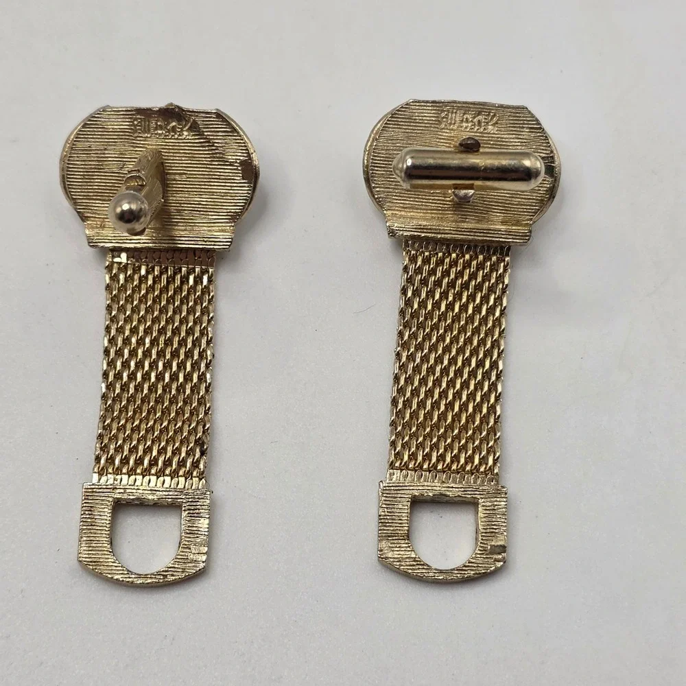 Swank Wrap Around Mesh Cufflinks Mens Gold Brown Cabochon Vintage MCM Dapper